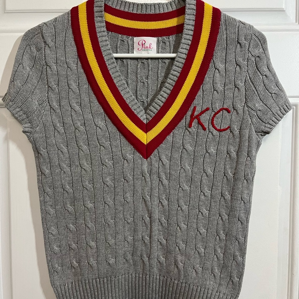 Pink Pineapple XS Kansas City Chiefs KC Game Day Knit Sweater Vest